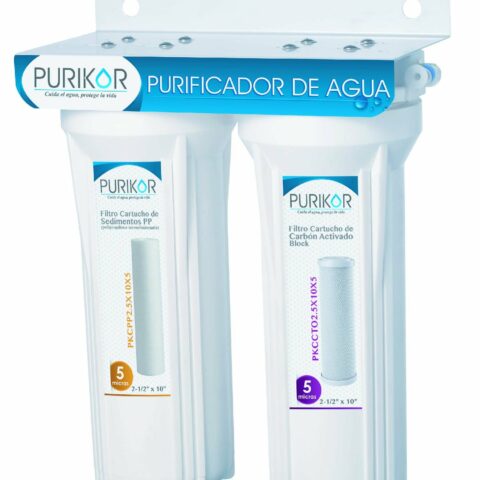 SISTEMA DE FILTRACIÓN BÁSICA  DE 2 ETAPAS Y FILTRACIÓN DE 5 MICRAS PARA FLUJO DE 0.5 GPM
