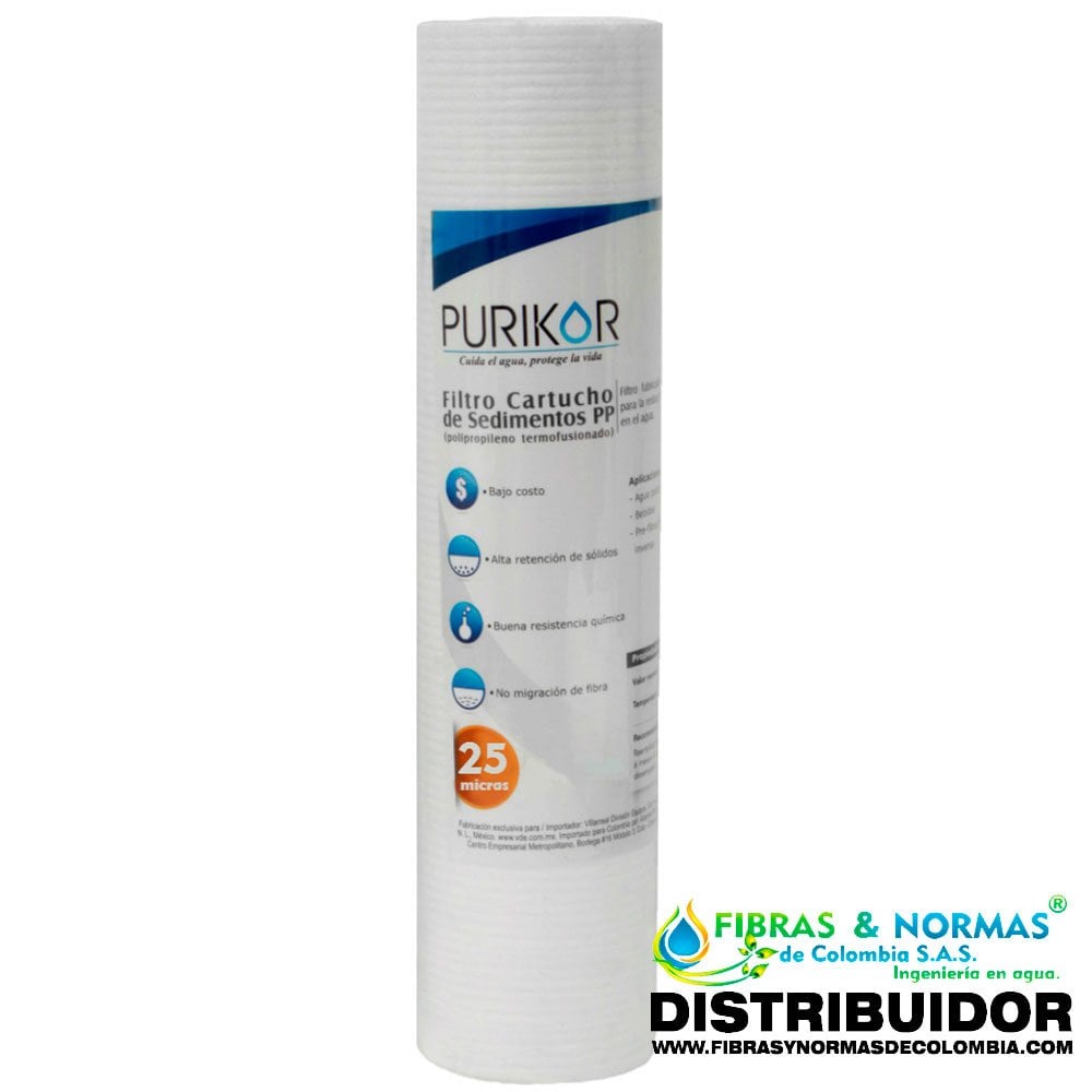 FILTRO CARTUCHO DE POLIPROPILENO TERMOFUSIONADO MARCA PURIKOR DE 2.5" X 40" PARA FILTRADO DE 25 MICRAS