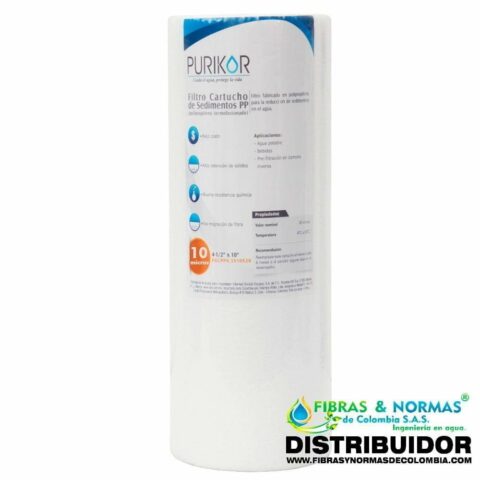 FILTRO CARTUCHO DE POLIPROPILENO TERMOFUSIONADO MARCA PURIKOR DE 4.5" X 20" PARA FILTRADO DE 10 MICRAS