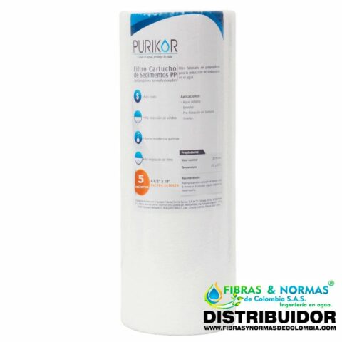 FILTRO CARTUCHO DE POLIPROPILENO TERMOFUSIONADO MARCA PURIKOR DE 4.5" X 20" PARA FILTRADO DE 5 MICRAS