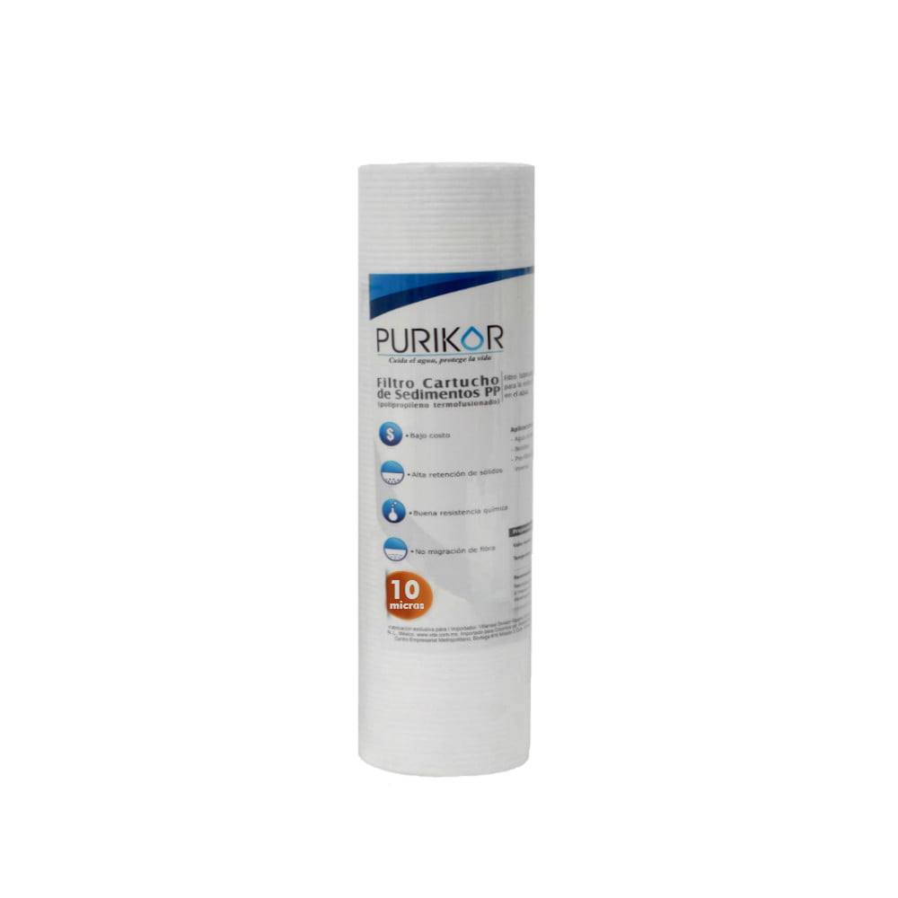 FILTRO CARTUCHO DE POLIPROPILENO TERMOFUSIONADO MARCA PURIKOR DE 2.5" X 10" PARA FILTRADO DE 10 MICRAS