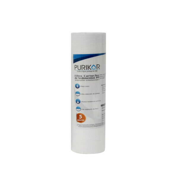 FILTRO CARTUCHO DE POLIPROPILENO TERMOFUSIONADO MARCA PURIKOR DE 2.5" X 10" PARA FILTRADO DE 5 MICRAS