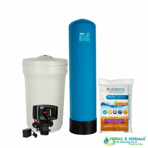 KIT EQUIPO SUAVIZADOR NO ENSAMBLADO PURIKOR, 1FT³, TANQUE FIBRA 9"X48", TANQUE SALMUERA 100 LTS, VÁLVULA PKVS26T, 1 RESINA