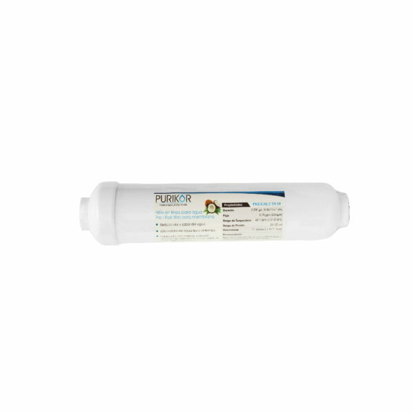 FILTRO CARTUCHO DE CARBÓN ACTIVADO GRANULAR EN LÍNEA MARCA PURIKOR CON DIMENSIONES DE 2.5" X 10"