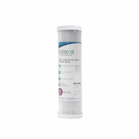 FILTRO CARTUCHO DE CARBÓN ACTIVADO BLOCK (CTO) MARCA PURIKOR CON DIMENSIONES DE 2.5" X 10" PARA FILTRADO DE 5 MICRAS