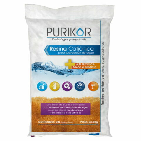 BULTO DE RESINA CATIÓNICA PARA SUAVIZADOR MARCA PURIKOR EN PRESENTACIÓN DE 26.5 LITROS