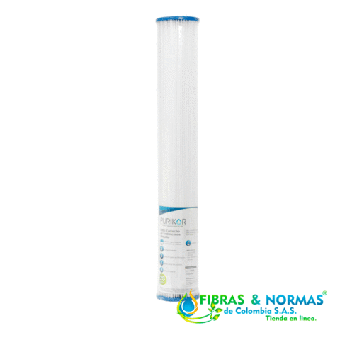 FILTRO CARTUCHO PLEGABLE DE POLIPROPILENO MARCA PURIKOR CON DIMENSIONES DE 2.5" X 20" PARA FILTRADO DE 20 MICRAS