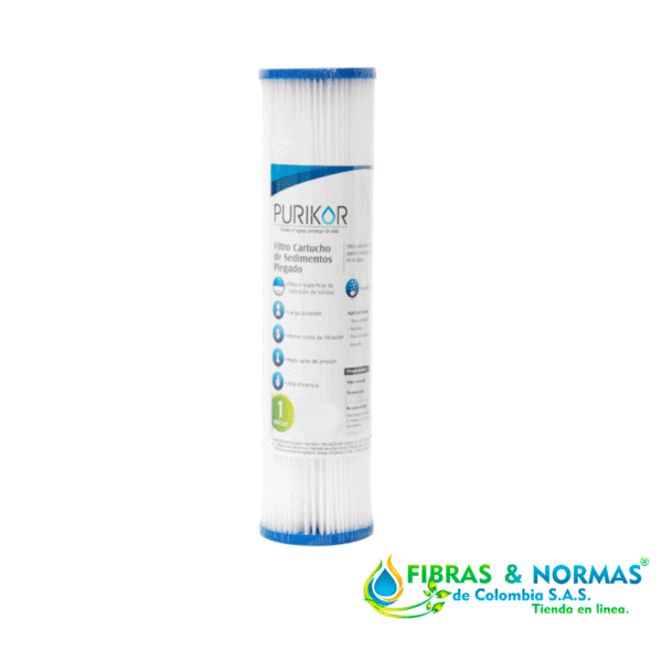 FILTRO CARTUCHO PLEGABLE DE POLIPROPILENO MARCA PURIKOR CON DIMENSIONES DE 2.5" X 10" PARA FILTRADO DE 1 MICRA