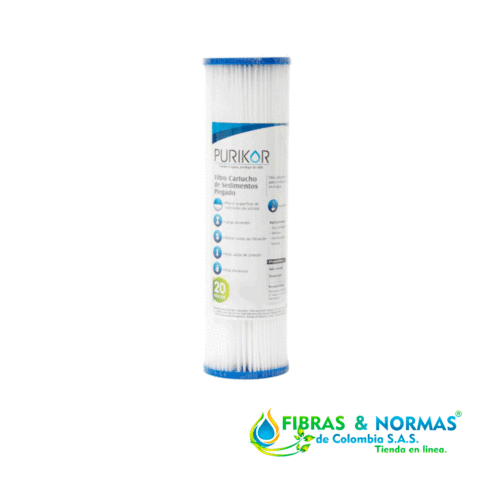 FILTRO CARTUCHO PLEGABLE DE POLIPROPILENO MARCA PURIKOR CON DIMENSIONES DE 2.5" X 10" PARA FILTRADO DE 20 MICRA