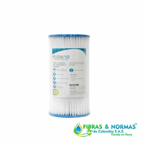 FILTRO CARTUCHO PLEGABLE DE POLIPROPILENO REF.PKCPL4.5X10X20 MARCA PURIKOR CON DIMENSIONES DE 4.5" X 10" PARA FILTRADO DE 20 MICRAS