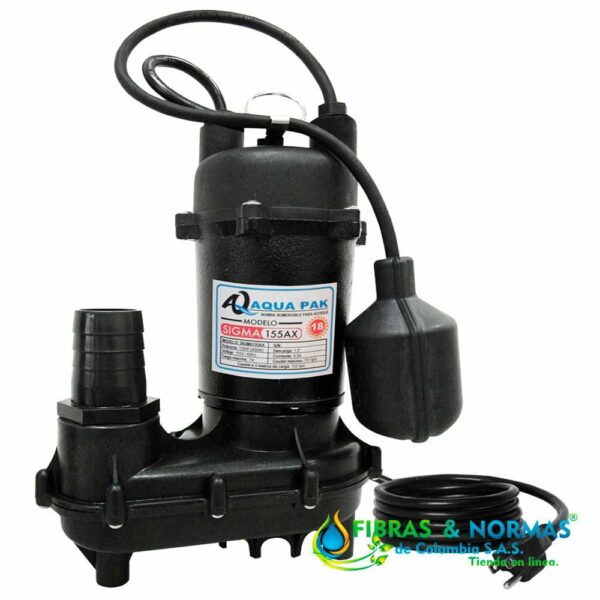 MOTOBOMBA SUMERGIBLE PARA EFLUENTES, AQUA PAK, SERIE SIGMA, DESCARGA 1.5", SÓLIDOS 20 MM, 1/2 HP, 1 FASE, 115 VOLTS