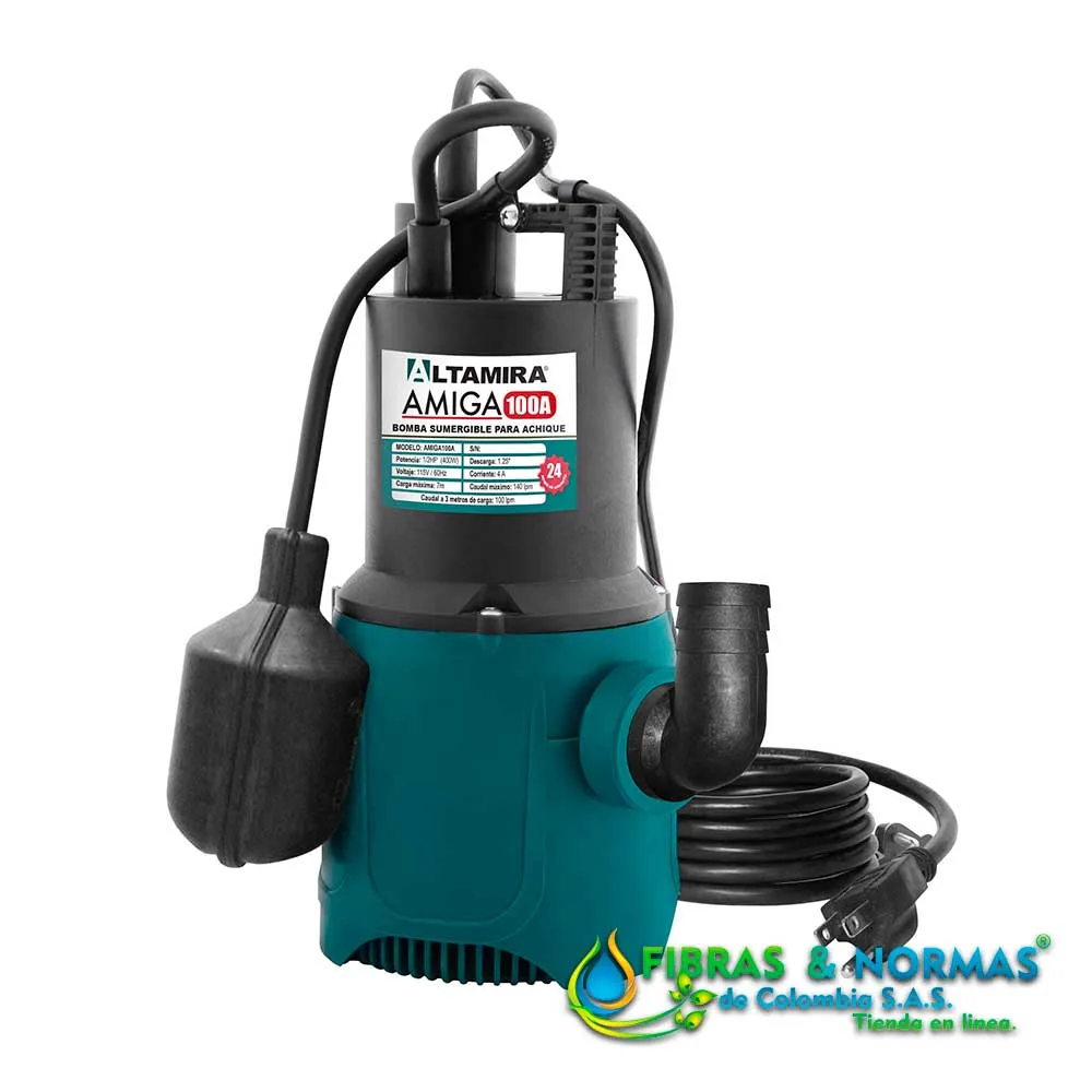 MOTOBOMBA SUMERGIBLE PARA EFLUENTES, ALTAMIRA SERIE AMIGA, DESCARGA 1.25", SÓLIDOS 19 MM, 1/2 HP, 1 FASE, 115 VOLTS