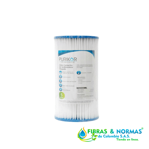 FILTRO CARTUCHO PLEGABLE DE POLIPROPILENO MARCA PURIKOR CON DIMENSIONES DE 4.5" X 10" PARA FILTRADO DE 5 MICRAS