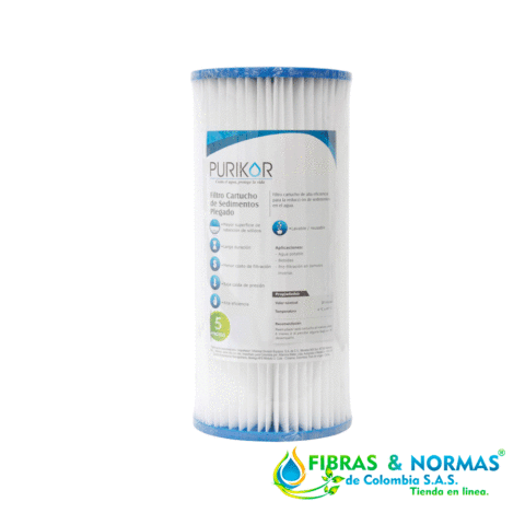 FILTRO CARTUCHO PLEGABLE DE POLIPROPILENO MARCA PURIKOR CON DIMENSIONES DE 4.5" X 20" PARA FILTRADO DE 5 MICRAS