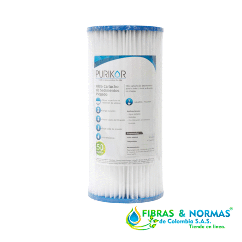 FILTRO CARTUCHO PLEGABLE DE POLIPROPILENO MARCA PURIKOR CON DIMENSIONES DE 4.5" X 20" PARA FILTRADO DE 50 MICRAS