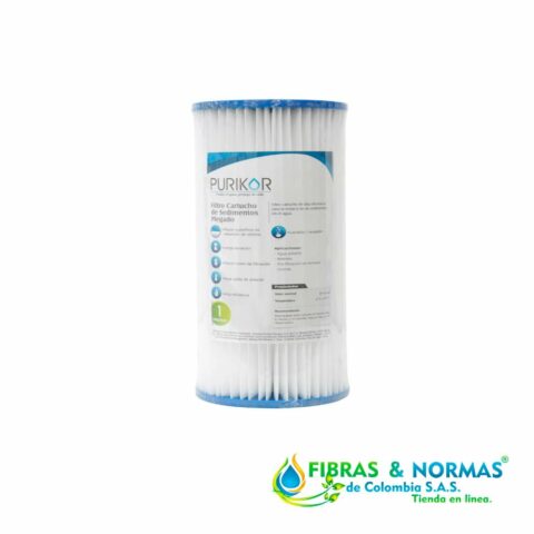 FILTRO CARTUCHO PLEGABLE DE POLIPROPILENO MARCA PURIKOR CON DIMENSIONES DE 4.5" X 10" PARA FILTRADO DE 1 MICRA