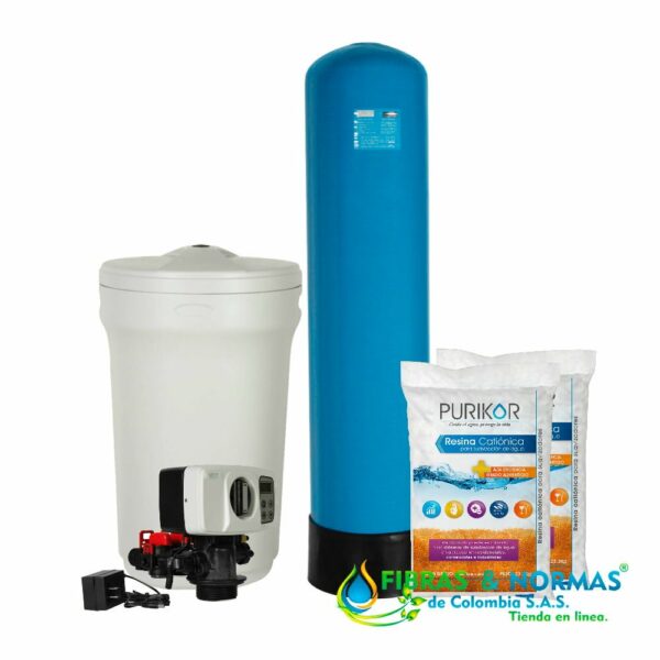 KIT EQUIPO SUAVIZADOR NO ENSAMBLADO PURIKOR,1.5FT³, TANQUE FIBRA 10"X54",TANQUE SALMUERA 100LTS, VÁLVULA PKVS26D, 2RESINA