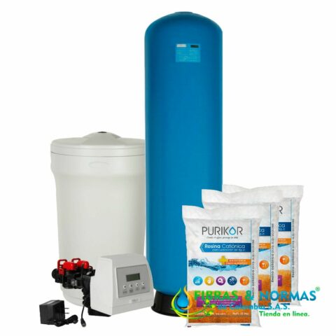 KIT EQUIPO SUAVIZADOR NO ENSAMBLADO PURIKOR,3FT³, TANQUE FIBRA14"X65", TANQUE SALMUERA 100LTS, VÁLVULA PKVS27D, 3 RESINA SOFT27D-3