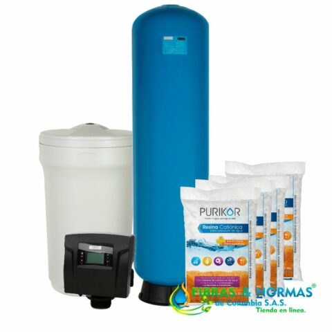 KIT EQUIPO SUAVIZADOR NO ENSAMBLADO PURIKOR, 4FT³, TANQUE FIBRA 16"X65", TANQUE SALMUERA 100LTS, VÁLVULA PKVS32D, 4 RESINA