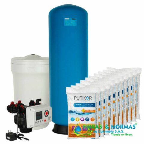 KIT EQUIPO SUAVIZADOR NO ENSAMBLADO PURIKOR, 10FT³, TANQUE FIBRA 24"X72",TANQUE SALMUERA 100LTS, VÁLVULA PKVS48D, 10RESINA