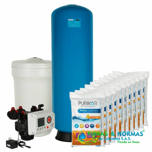 KIT EQUIPO SUAVIZADOR NO ENSAMBLADO PURIKOR, 10FT³, TANQUE FIBRA 24"X72",TANQUE SALMUERA 100LTS, VÁLVULA PKVS48D, 10RESINA