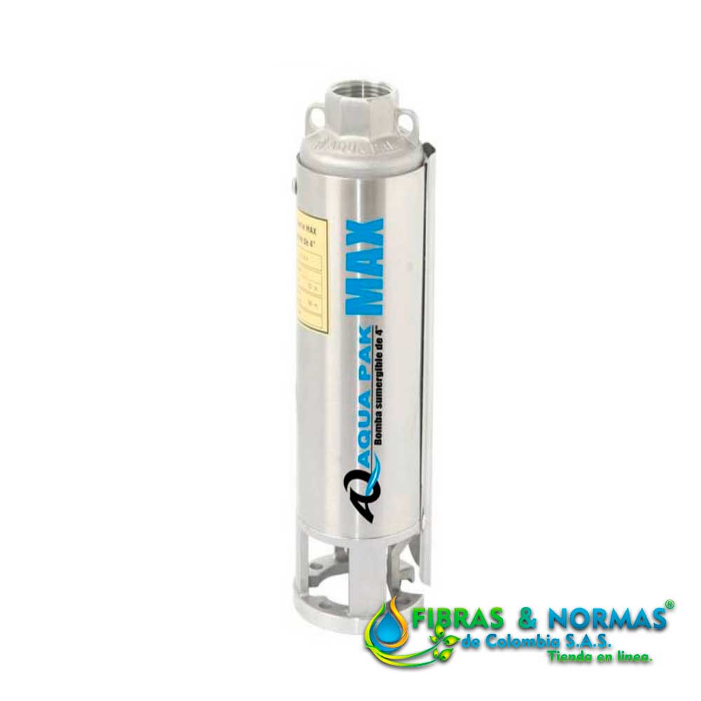 BOMBA SUMERGIBLE AQUA PAK, SERIE MAX, 0.7 LPS, ACERO INOXIDABLE/LEXAN/NORYL, 27 ETAPAS, DESCARGA 1.25", 3 HP, NEMA 4"