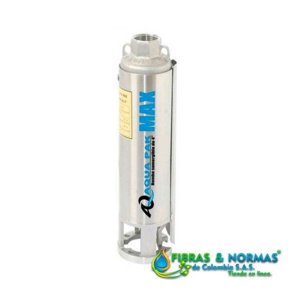 BOMBA SUMERGIBLE AQUA PAK, SERIE MAX, 2.5 LPS, ACERO INOXIDABLE/LEXAN/NORYL, 6 ETAPAS, DESCARGA 2", 1 HP, NEMA 4"