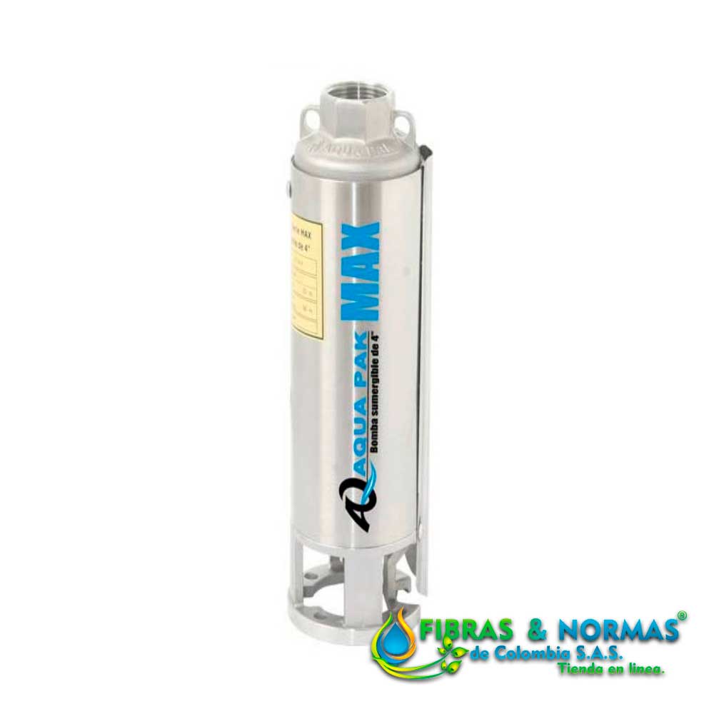 BOMBA SUMERGIBLE AQUA PAK, SERIE MAX, 4 LPS, ACERO INOXIDABLE/LEXAN/NORYL, 7 ETAPAS, DESCARGA 2", 3 HP, NEMA 4"
