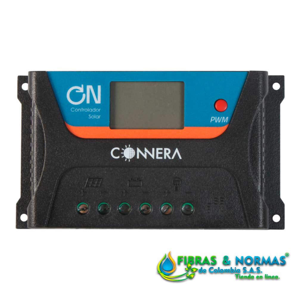 CONTROLADOR DE CARGA SOLAR SERIE ON PWM, CONNERA, 20 A, PARA BATERÍAS CON ENTRADA DE 12 Ó 24 VCD